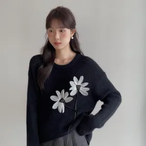复古立体花朵毛衣 Vintage 3D Floral Sweater Top
