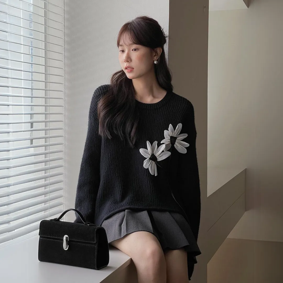 复古立体花朵毛衣 Vintage 3D Floral Sweater Top