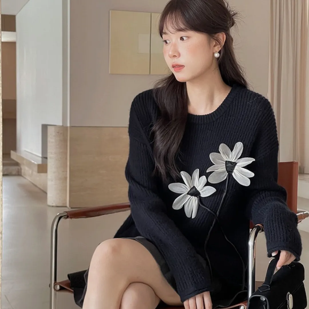 复古立体花朵毛衣 Vintage 3D Floral Sweater Top