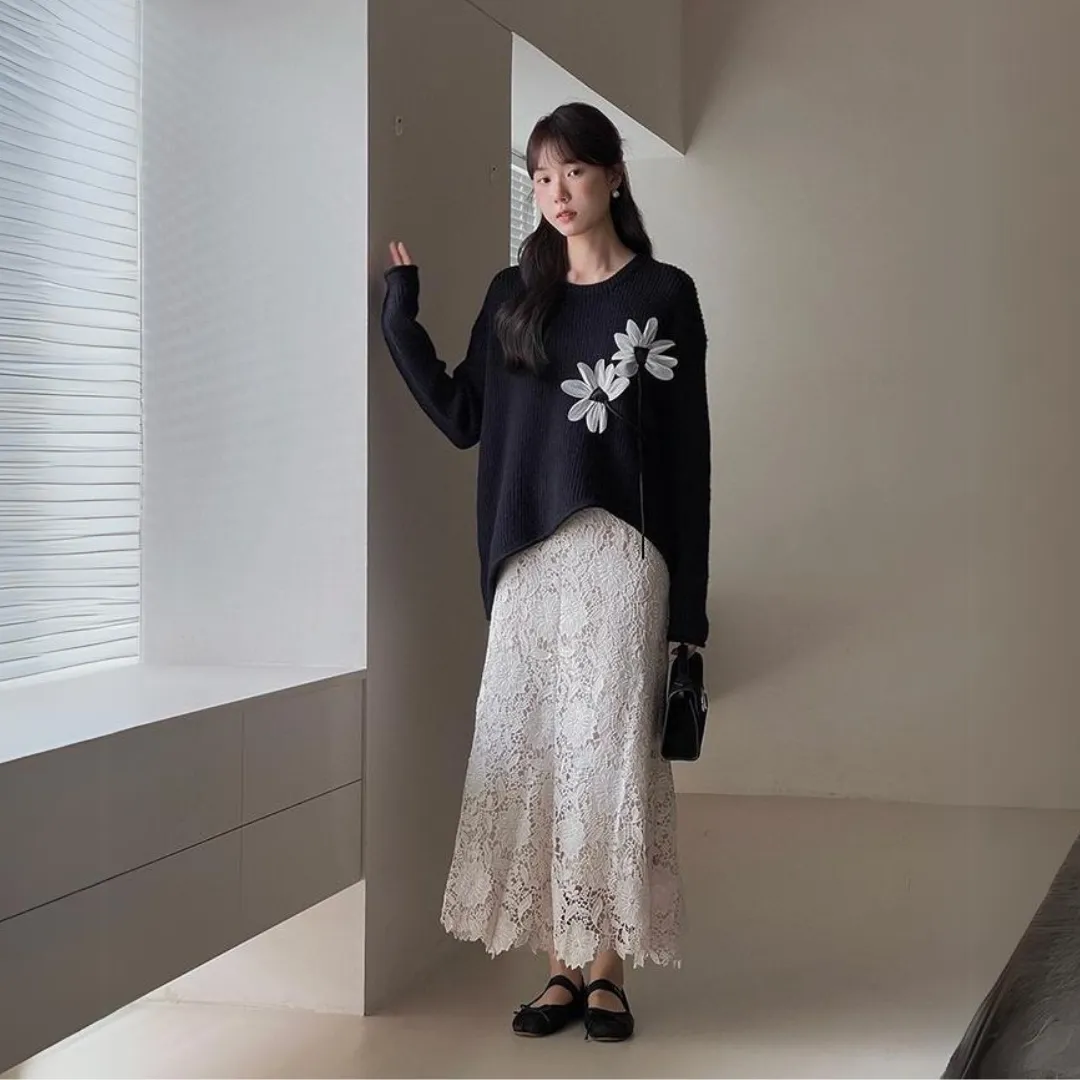 复古立体花朵毛衣 Vintage 3D Floral Sweater Top