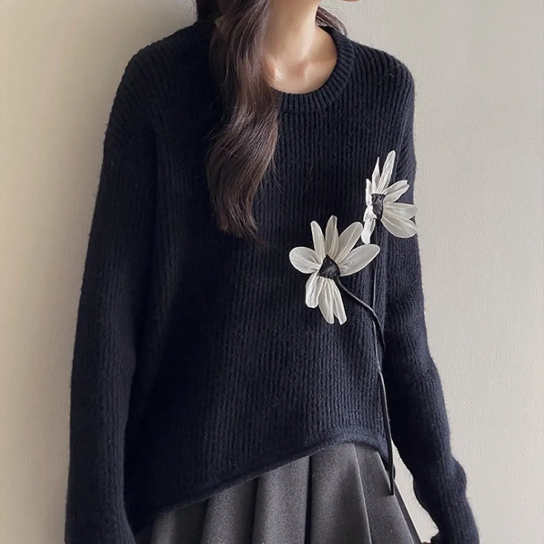 复古立体花朵毛衣 Vintage 3D Floral Sweater Top