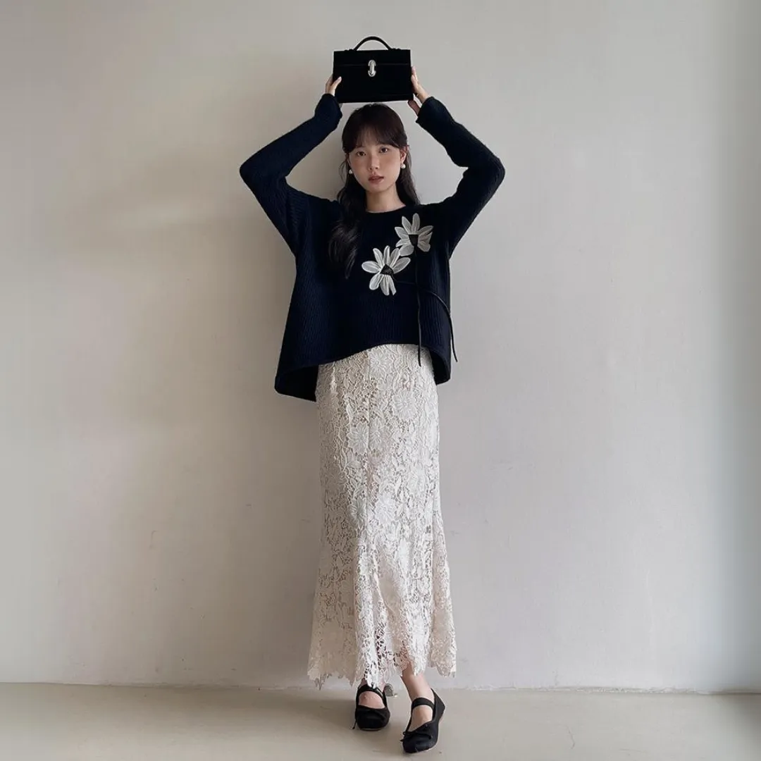 复古立体花朵毛衣 Vintage 3D Floral Sweater Top