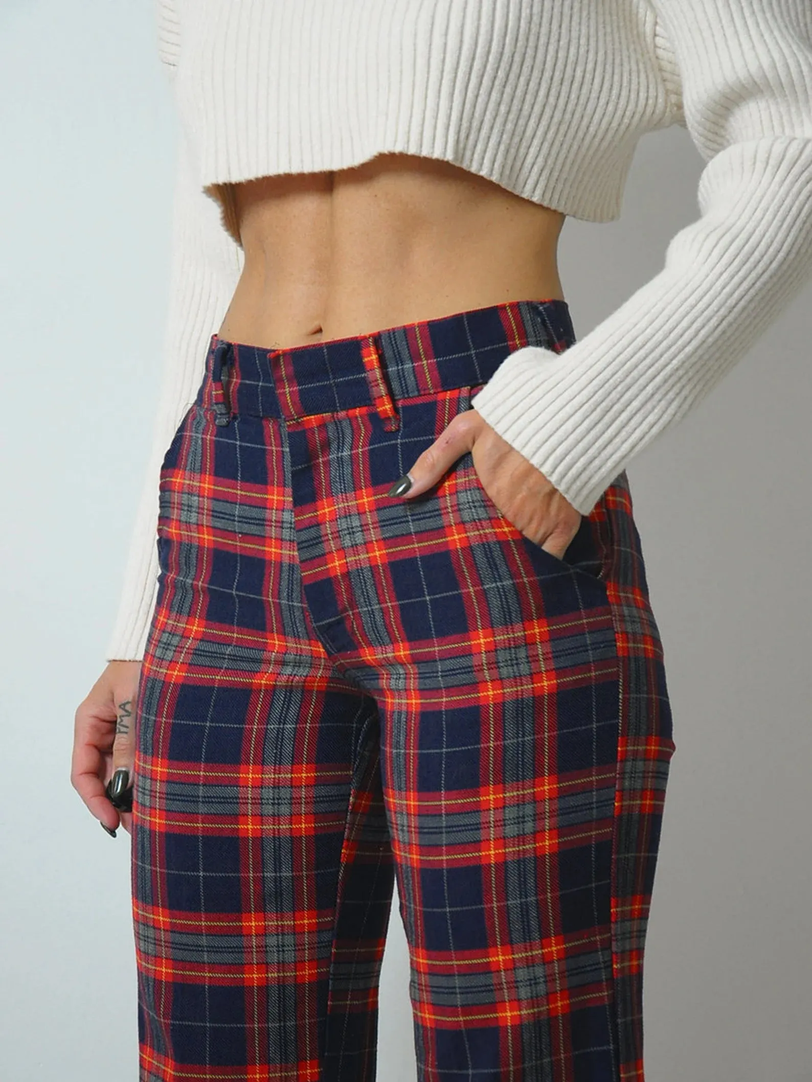 1970's Tartan Plaid Flared Pants 28x31