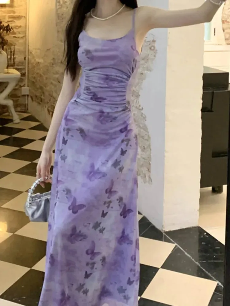 Aiertu New Spaghetti Strap Vintage Casual Women Summer Dress Elegant and Chic Slim A-Line Party Beach Holiday Robe Female Vestidos