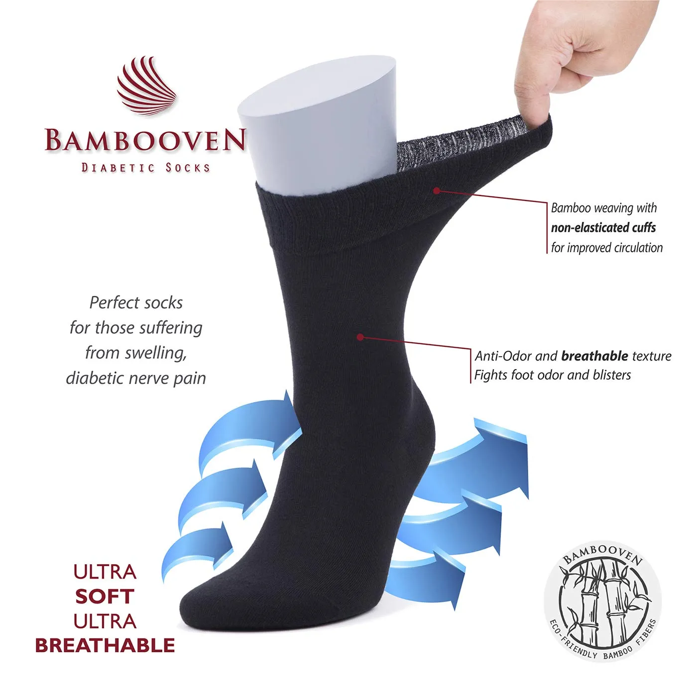 Bambooven Men’s Diabetic – Premium Bamboo, Super Soft, Odor Free & Breathable, Calf Socks, Crew Socks (2 Pack) Brown-gray