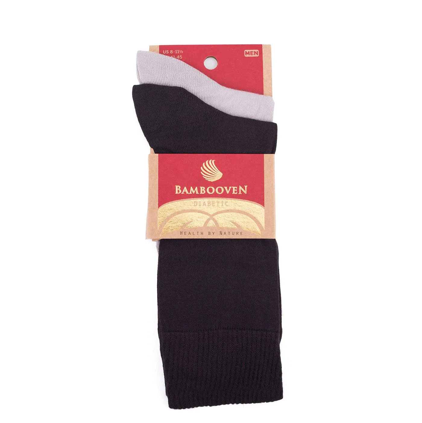 Bambooven Men’s Diabetic – Premium Bamboo, Super Soft, Odor Free & Breathable, Calf Socks, Crew Socks (2 Pack) Brown-gray