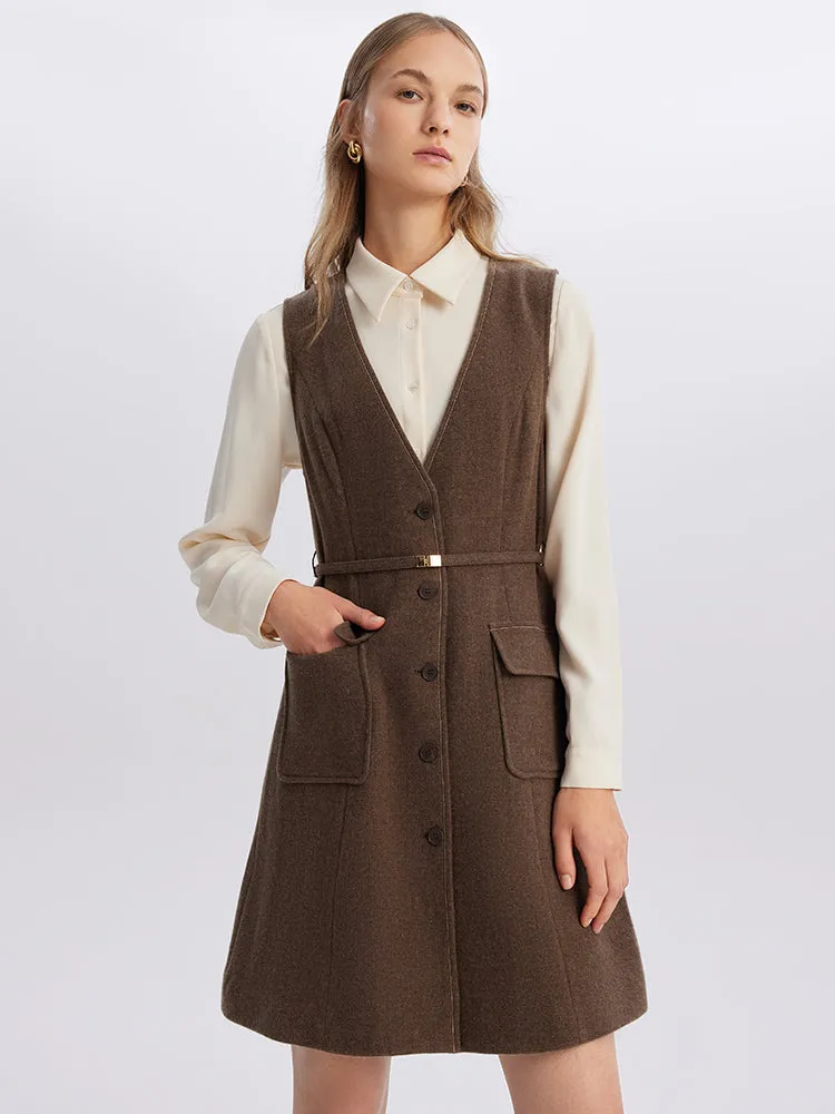 Brown Washable Woolen Women Vest Dress And Shirt Two-Piece Suit