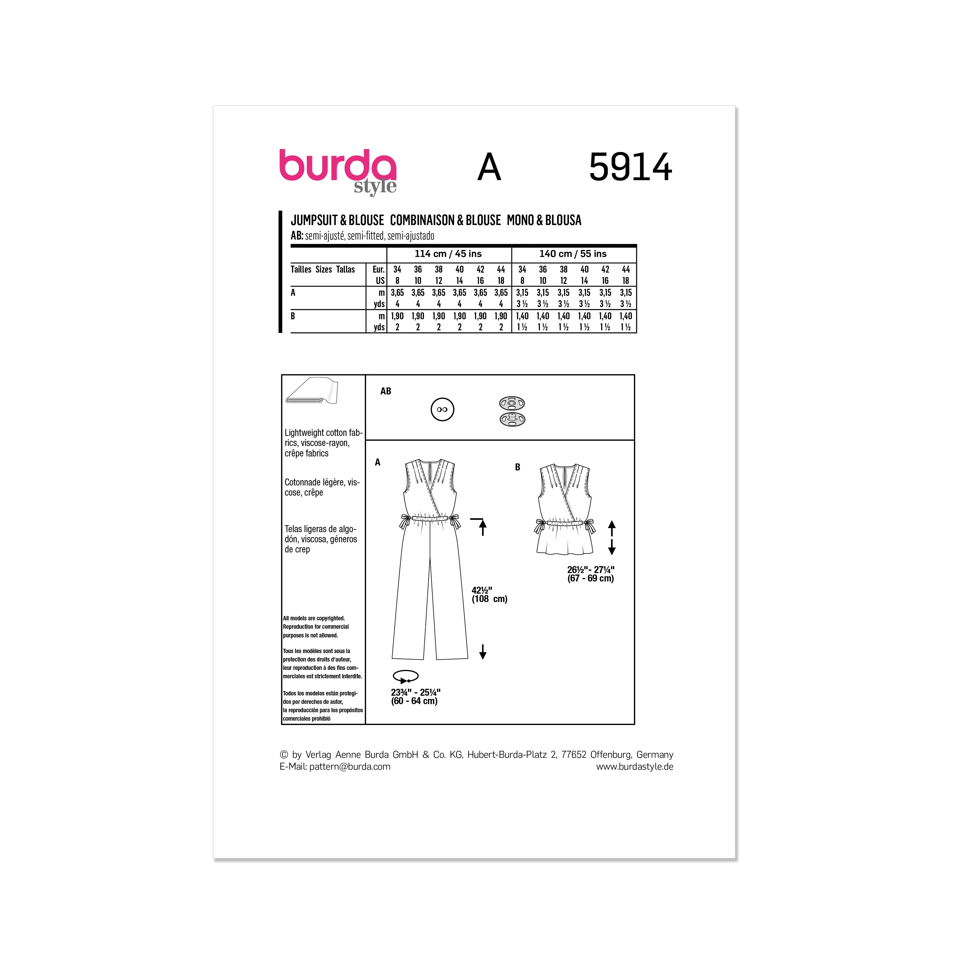 Burda Pattern 5914 Misses' Overalls & Blouse