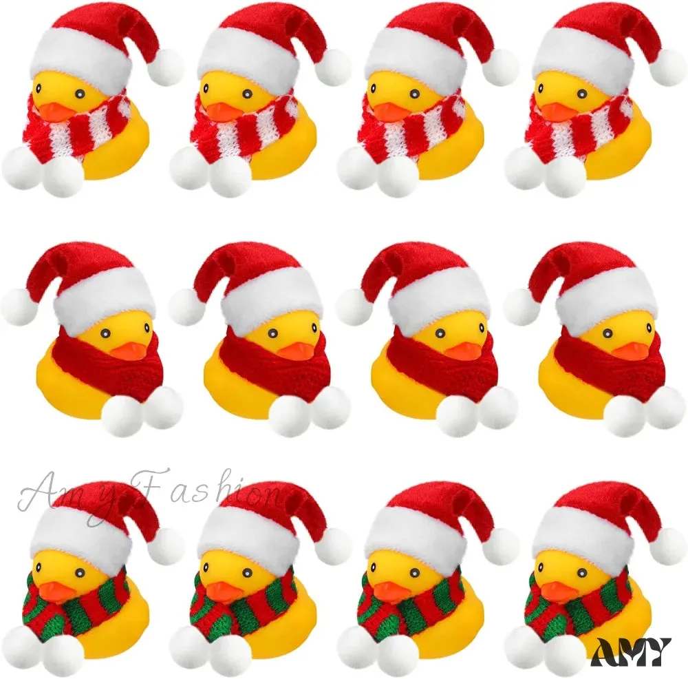 Christmas Mini Rubber Duckies with Hats and Scarf - Set of 12