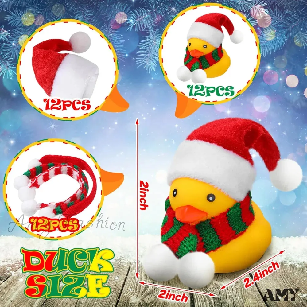 Christmas Mini Rubber Duckies with Hats and Scarf - Set of 12