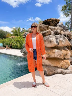 Crochet Long Cardigan - Orange