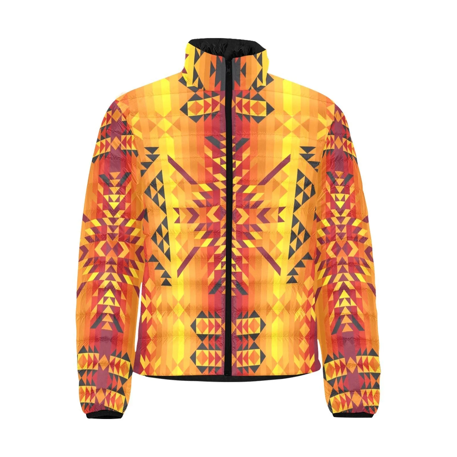 Desert Geo Yellow Red Men's Stand Collar Padded Jacket