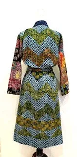 Exceptional Handmade Patchwork Long Jacket Is Timeless (Navy and Green)