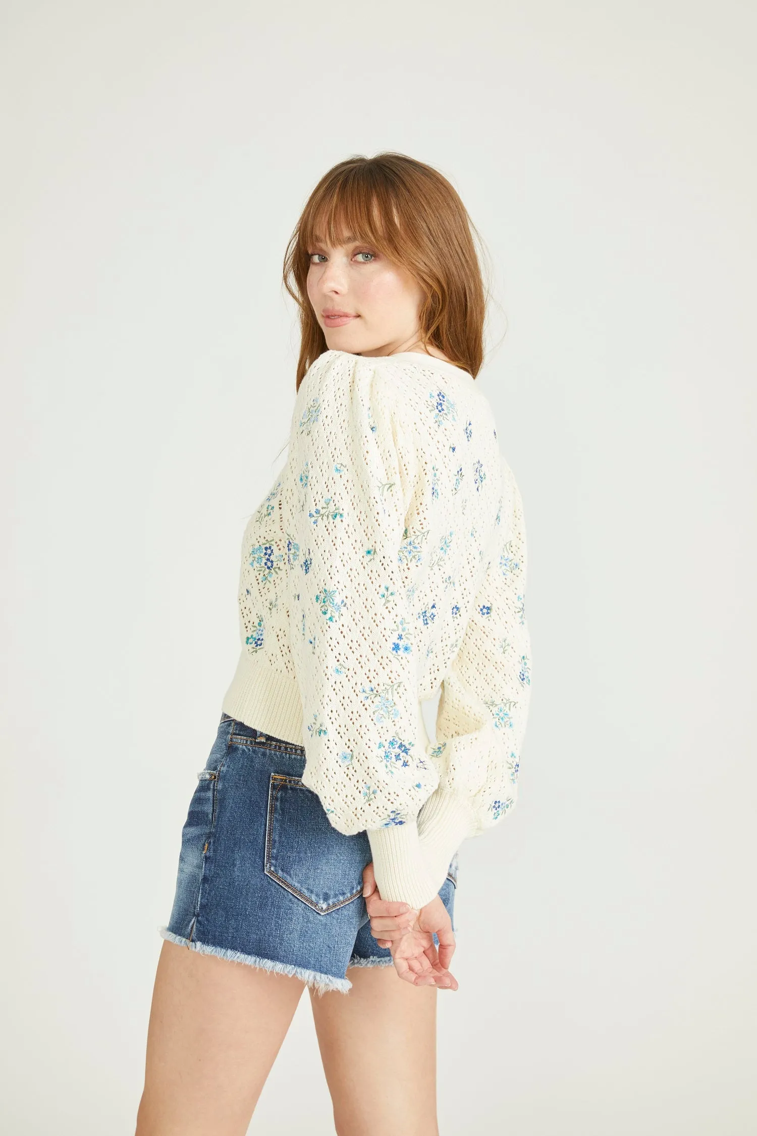 Eyelet Cardi - Nola Sky