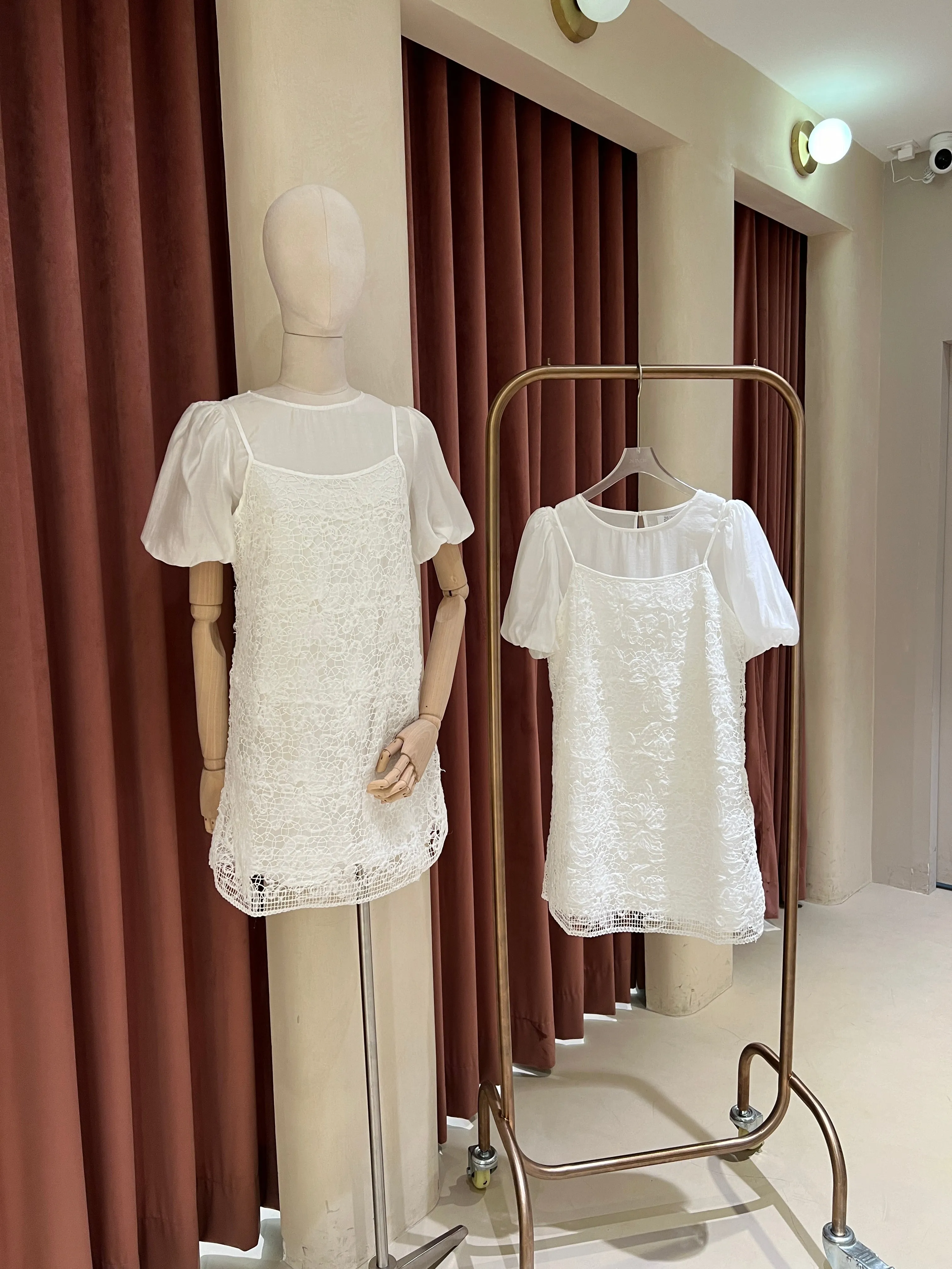 Heallinthe Puff Sleeve Top and Lace Camisole Short Dress Set