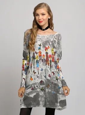 Large Size Printed Bat Sleeve Sweater