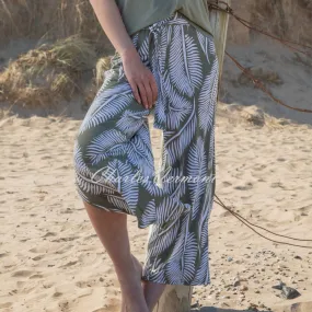 Marble Palm Print Culotte Trouser - Style 7942-123 (Khaki)