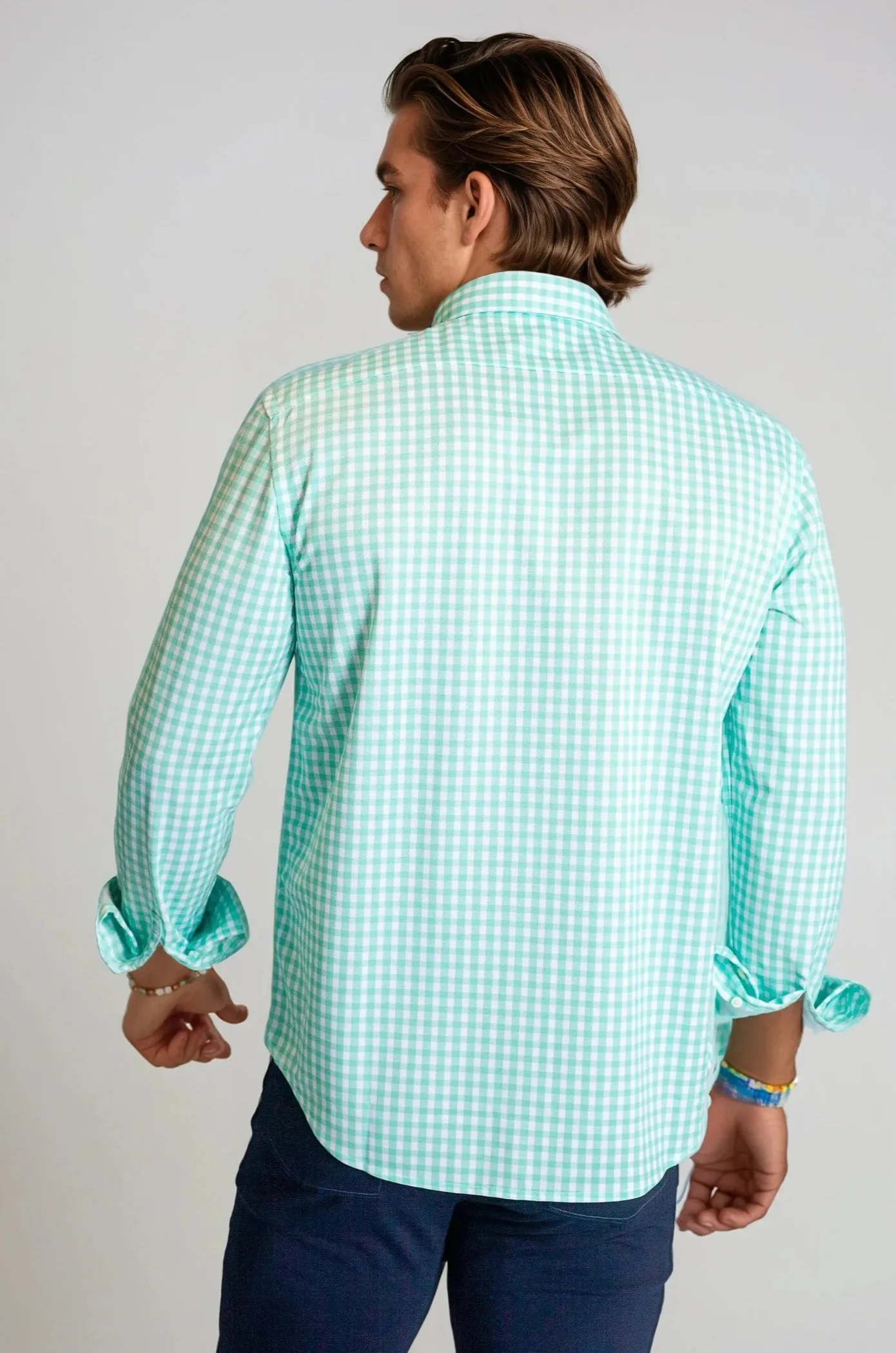 Mauro Long Sleeve Check Tech Shirt - Emerald