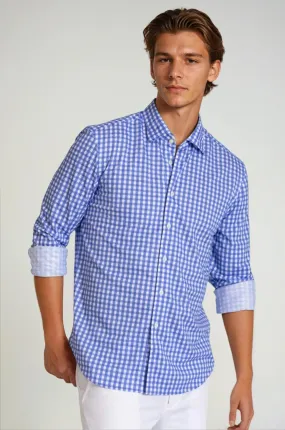 Mauro Long Sleeve Check Tech Shirt - Royal Blue
