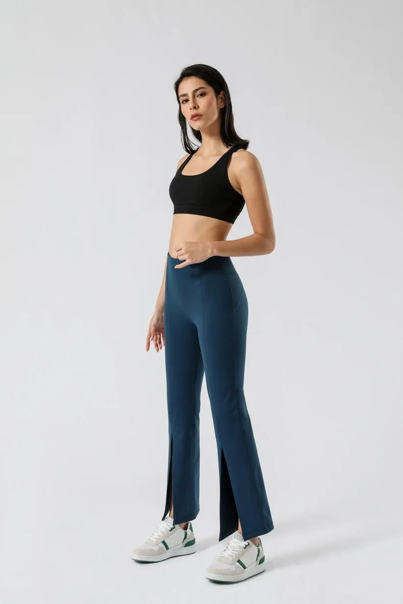Mid Waist Flare Pants with Center Front Slits by Anna-Kaci