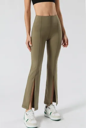 Mid Waist Flare Pants with Center Front Slits by Anna-Kaci