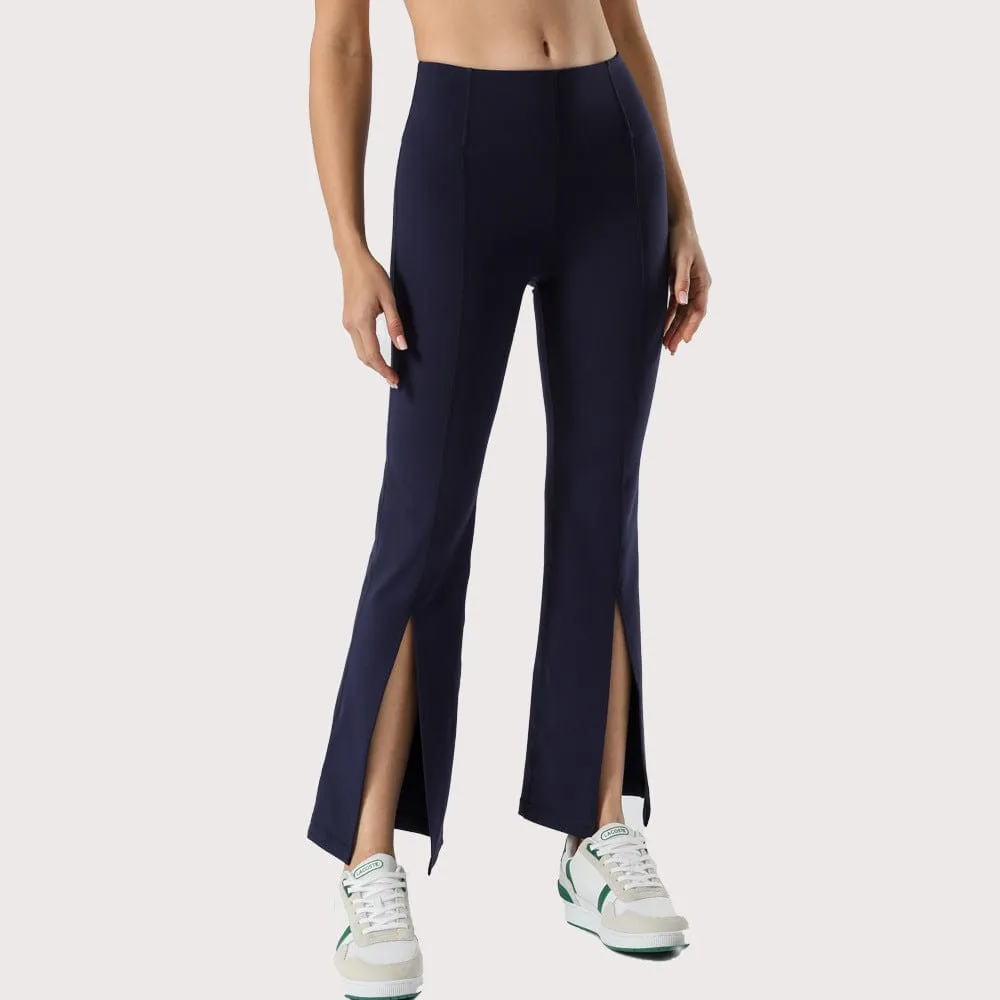 Mid Waist Flare Pants with Center Front Slits by Anna-Kaci