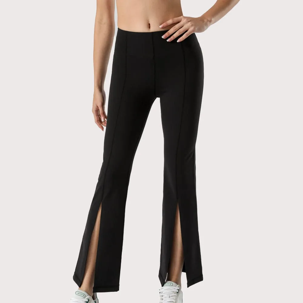 Mid Waist Flare Pants with Center Front Slits by Anna-Kaci