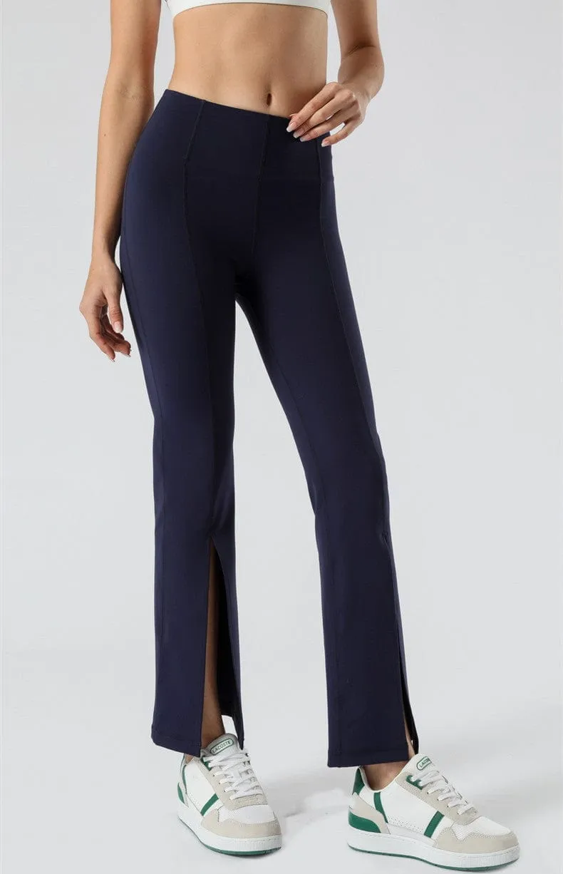 Mid Waist Flare Pants with Center Front Slits by Anna-Kaci