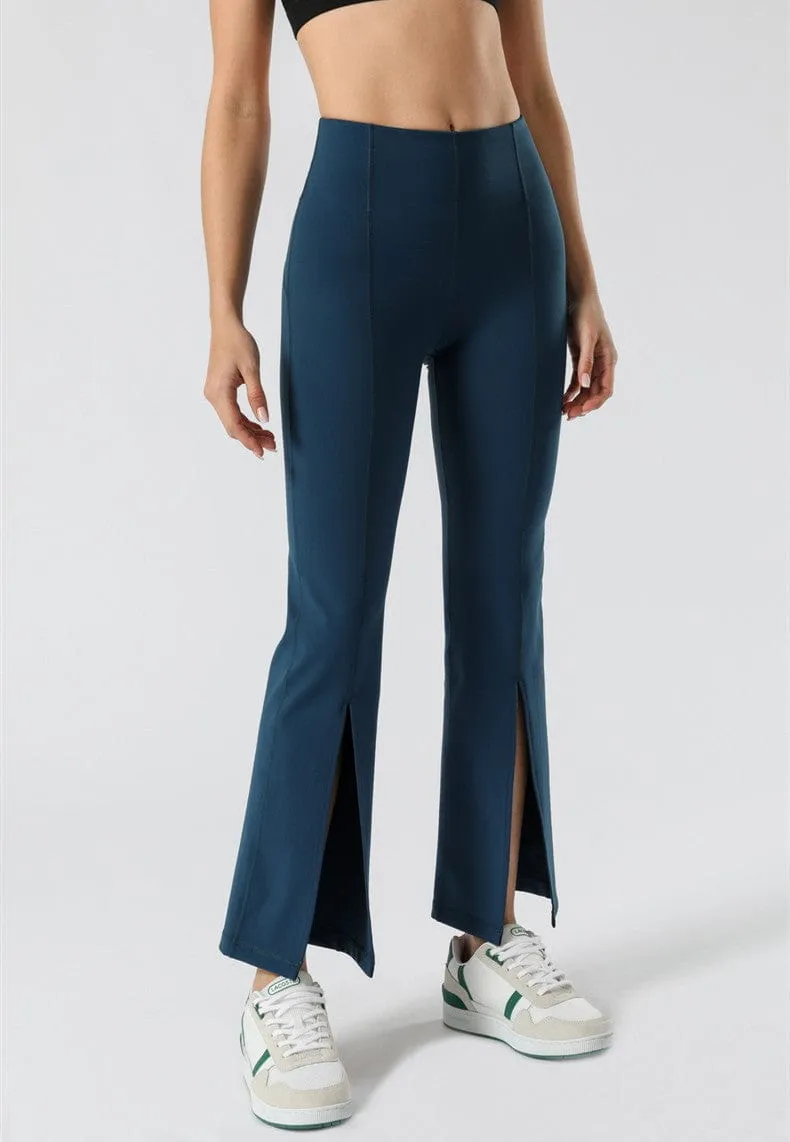 Mid Waist Flare Pants with Center Front Slits by Anna-Kaci