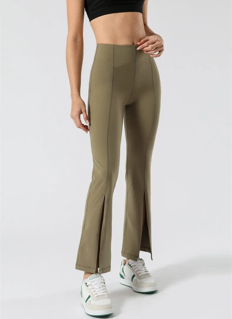 Mid Waist Flare Pants with Center Front Slits by Anna-Kaci