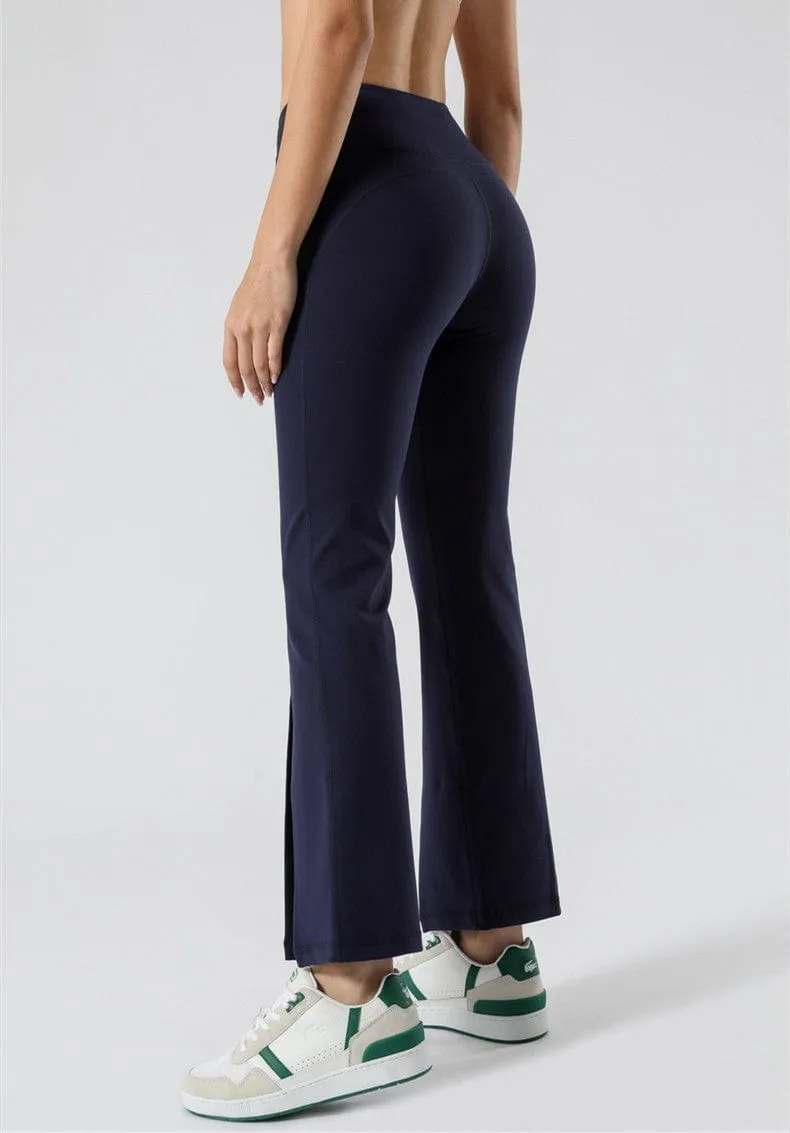 Mid Waist Flare Pants with Center Front Slits by Anna-Kaci