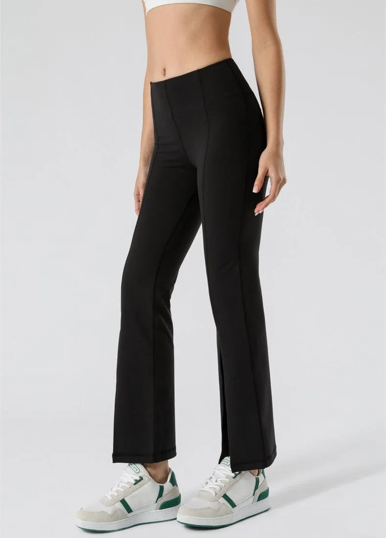 Mid Waist Flare Pants with Center Front Slits by Anna-Kaci