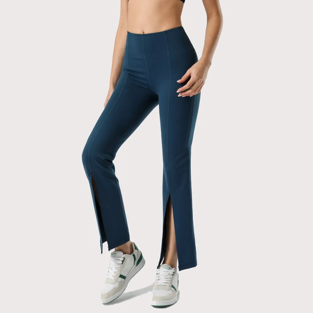 Mid Waist Flare Pants with Center Front Slits by Anna-Kaci
