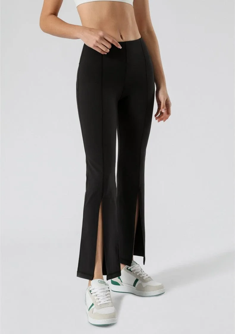 Mid Waist Flare Pants with Center Front Slits by Anna-Kaci