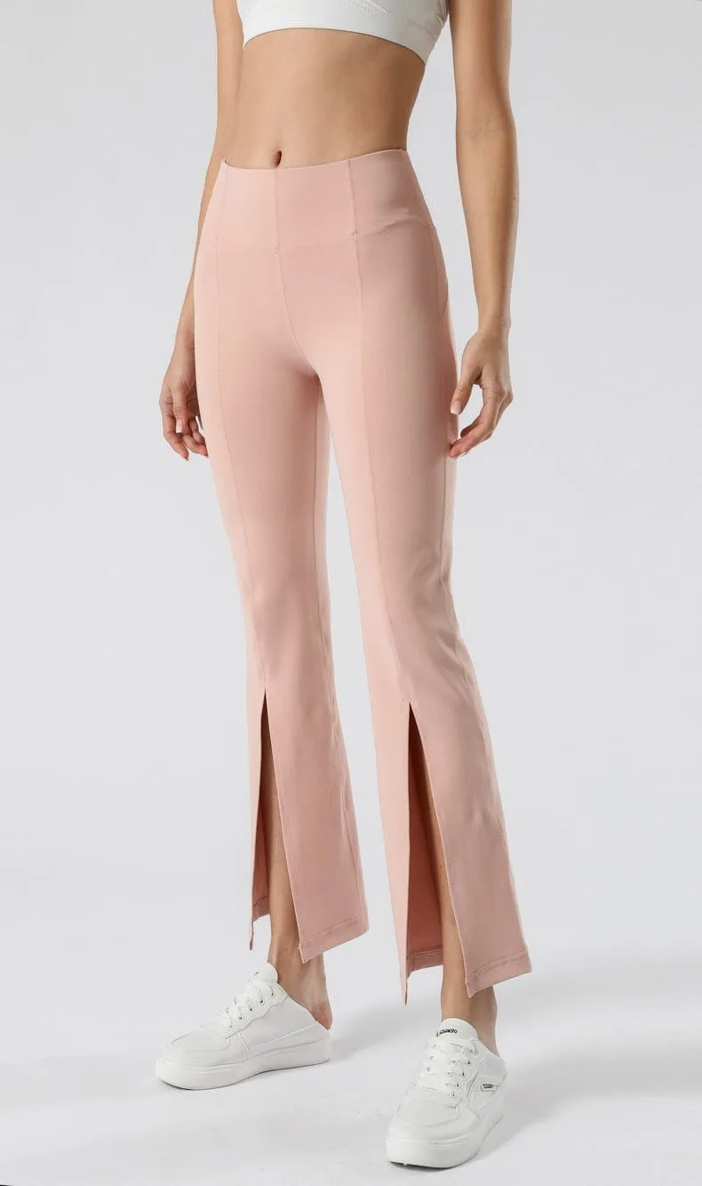 Mid Waist Flare Pants with Center Front Slits by Anna-Kaci