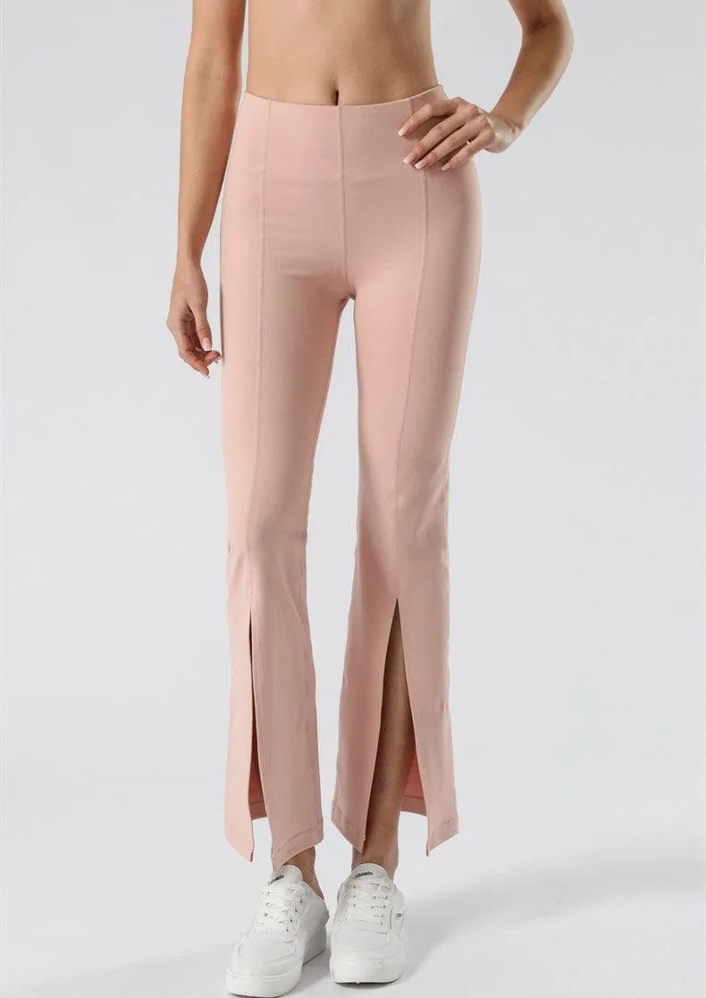 Mid Waist Flare Pants with Center Front Slits by Anna-Kaci
