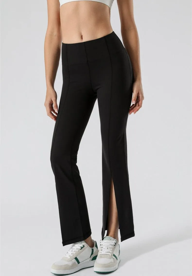 Mid Waist Flare Pants with Center Front Slits by Anna-Kaci