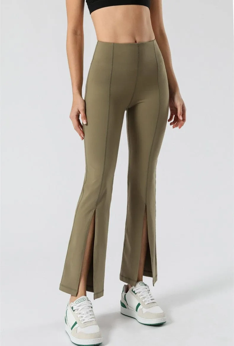 Mid Waist Flare Pants with Center Front Slits by Anna-Kaci