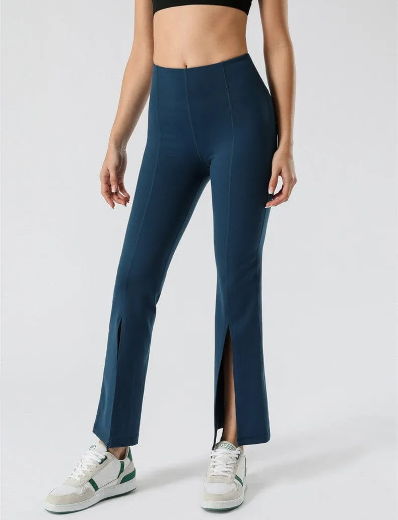 Mid Waist Flare Pants with Center Front Slits by Anna-Kaci