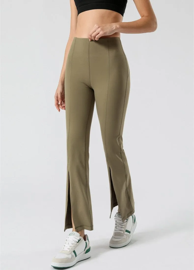 Mid Waist Flare Pants with Center Front Slits by Anna-Kaci