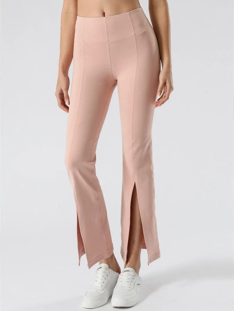 Mid Waist Flare Pants with Center Front Slits by Anna-Kaci