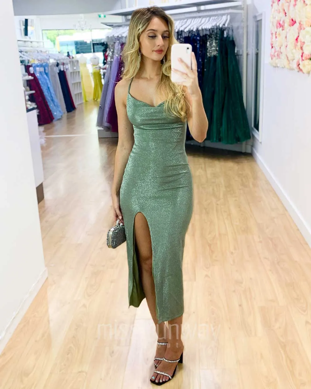 Mischa Glitter Midi Dress - Sage