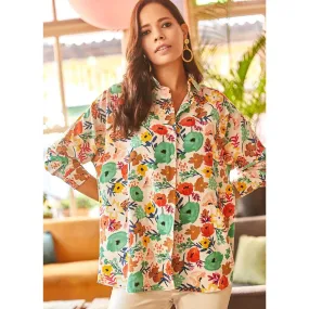 Oval Bat Oversize Linen Viscose Woman Blouse With Pocket,Vintage Blouse,Floral Pattern Blouse, Gift For Her, Collar Blouse,Boho Blouse 25