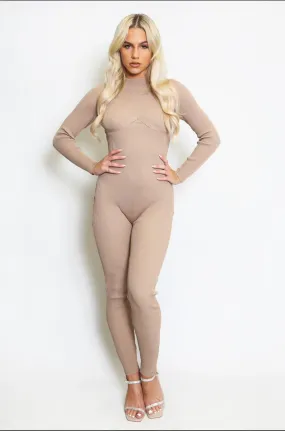 RIA BEIGE FULL SLEEVE RIB STRETCH ONEZEA