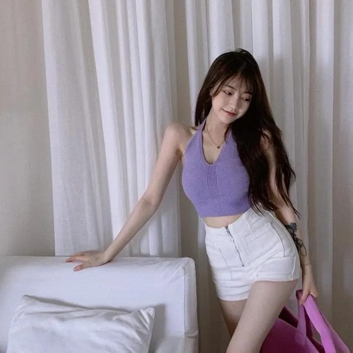 Ribbed Camisole With Halterneck