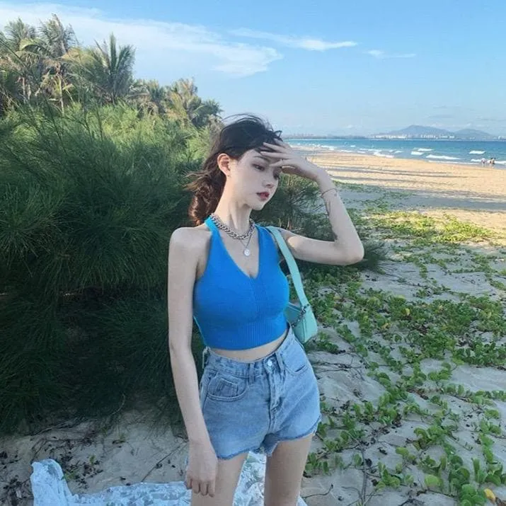 Ribbed Camisole With Halterneck