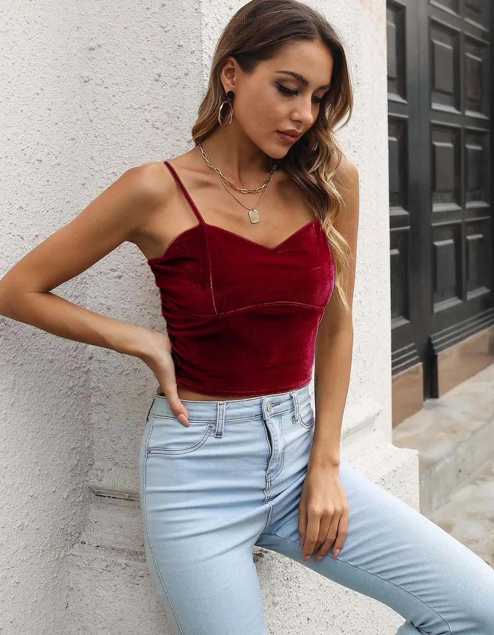 Solid-color Sleeveless Velvet Strap Camisole