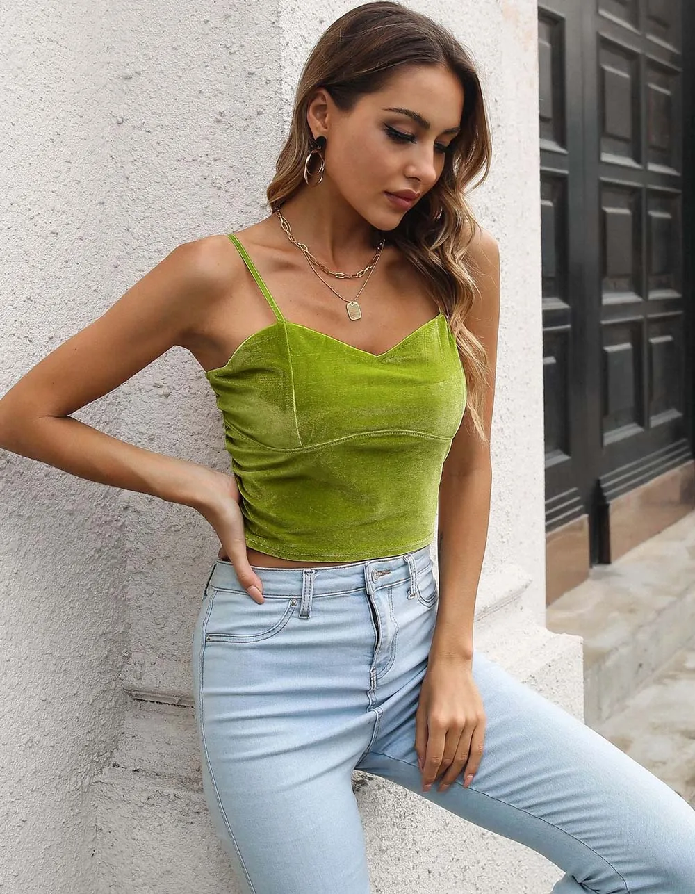Solid-color Sleeveless Velvet Strap Camisole
