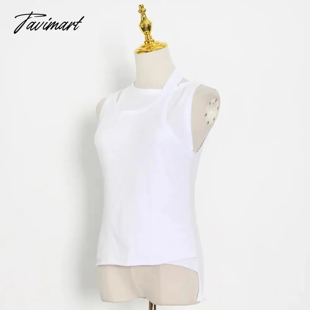 TAVIMART -  Irregular Solid Color Tank Tops Women 2024 New Summer Chic Simple O-neck Sleeveless Tops Vest Casual Fashion Camisole Female