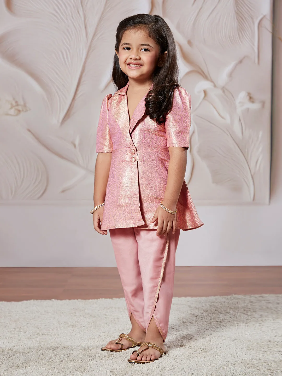 VASTRAMAY Girls' Pink Kurta And Dhoti Pant Set